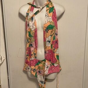 AFRM Spring Blush Bouquet Rosa Cross Halter Bodysuit Plunge Neck Size XL